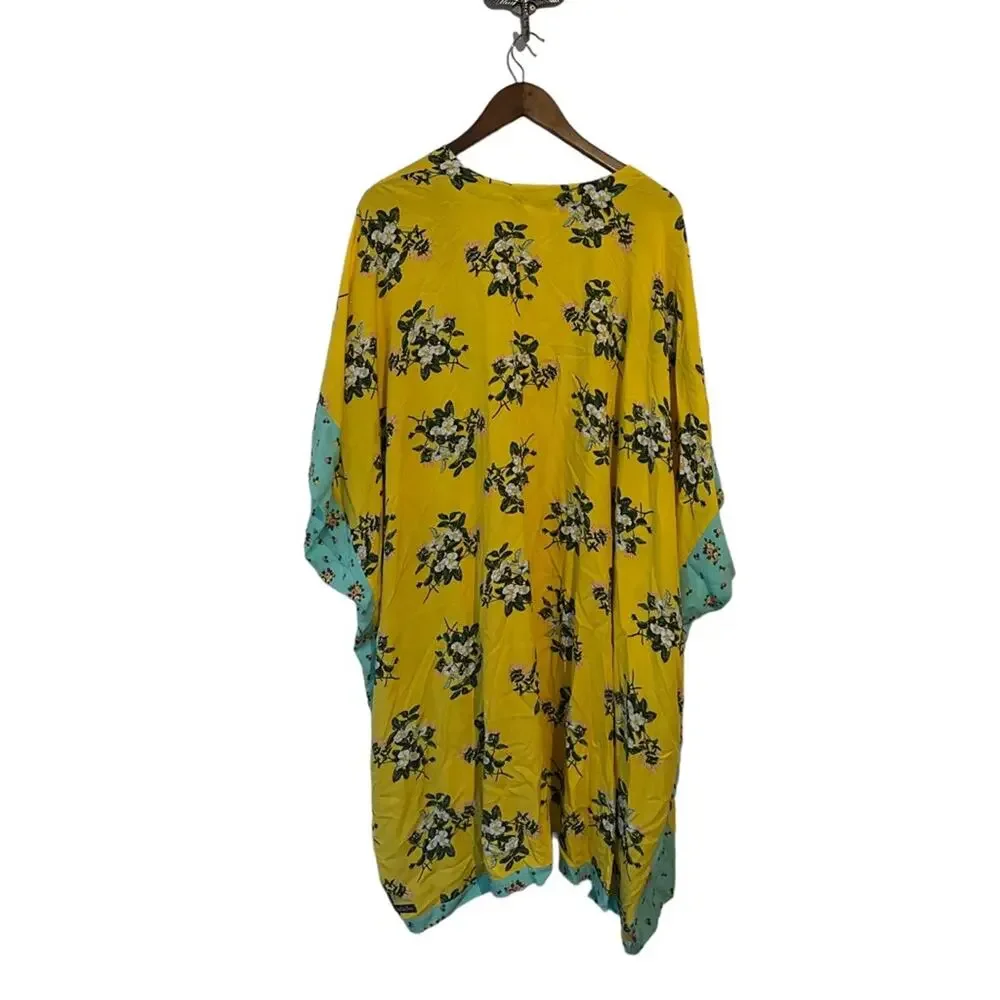 Matilda Jane Yellow and Blue Floral Print Kimono Women's Size M/L - Picture 2 of 5